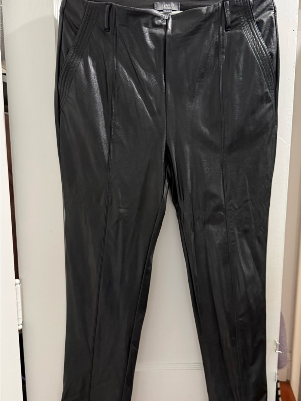 Black vegan Leather Straight-Leg Pants